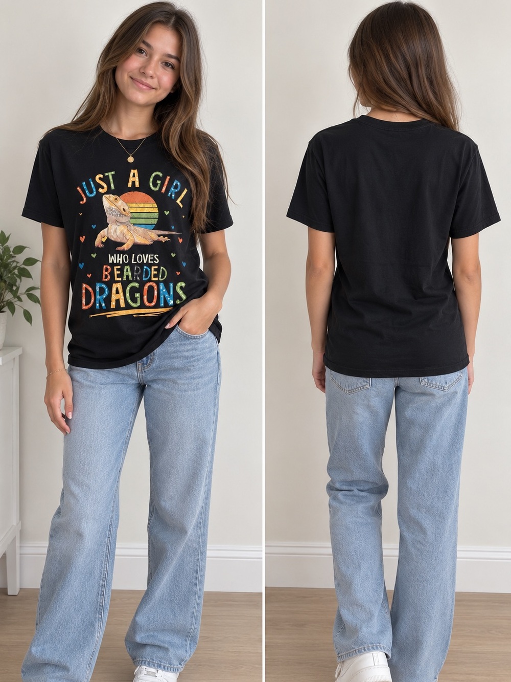 Just a Girl Who Loves Bearded Dragons Black Graphic T-Shirt Size Medium